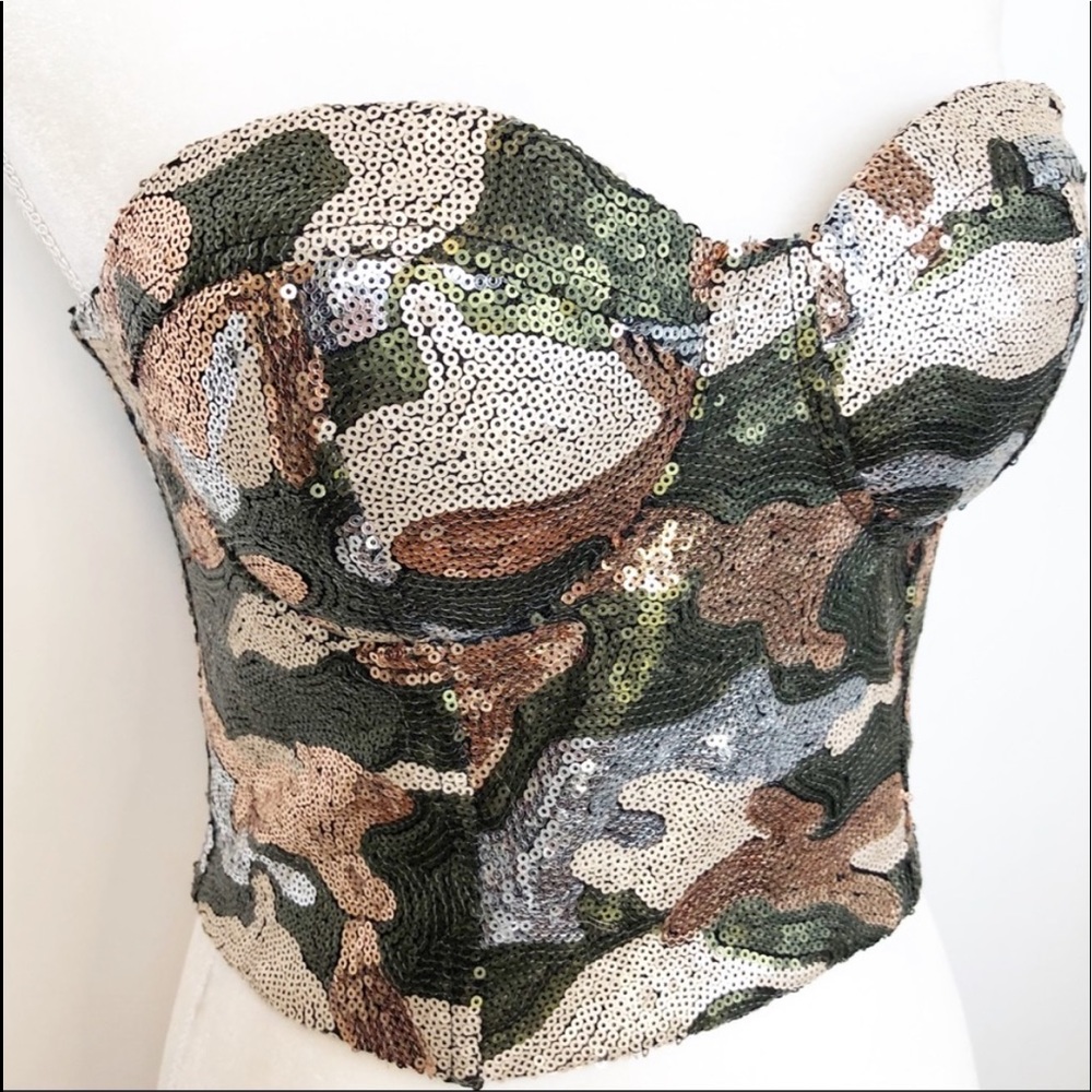 SOLD MINT Condition Sequin Camo Bustier Top Size S